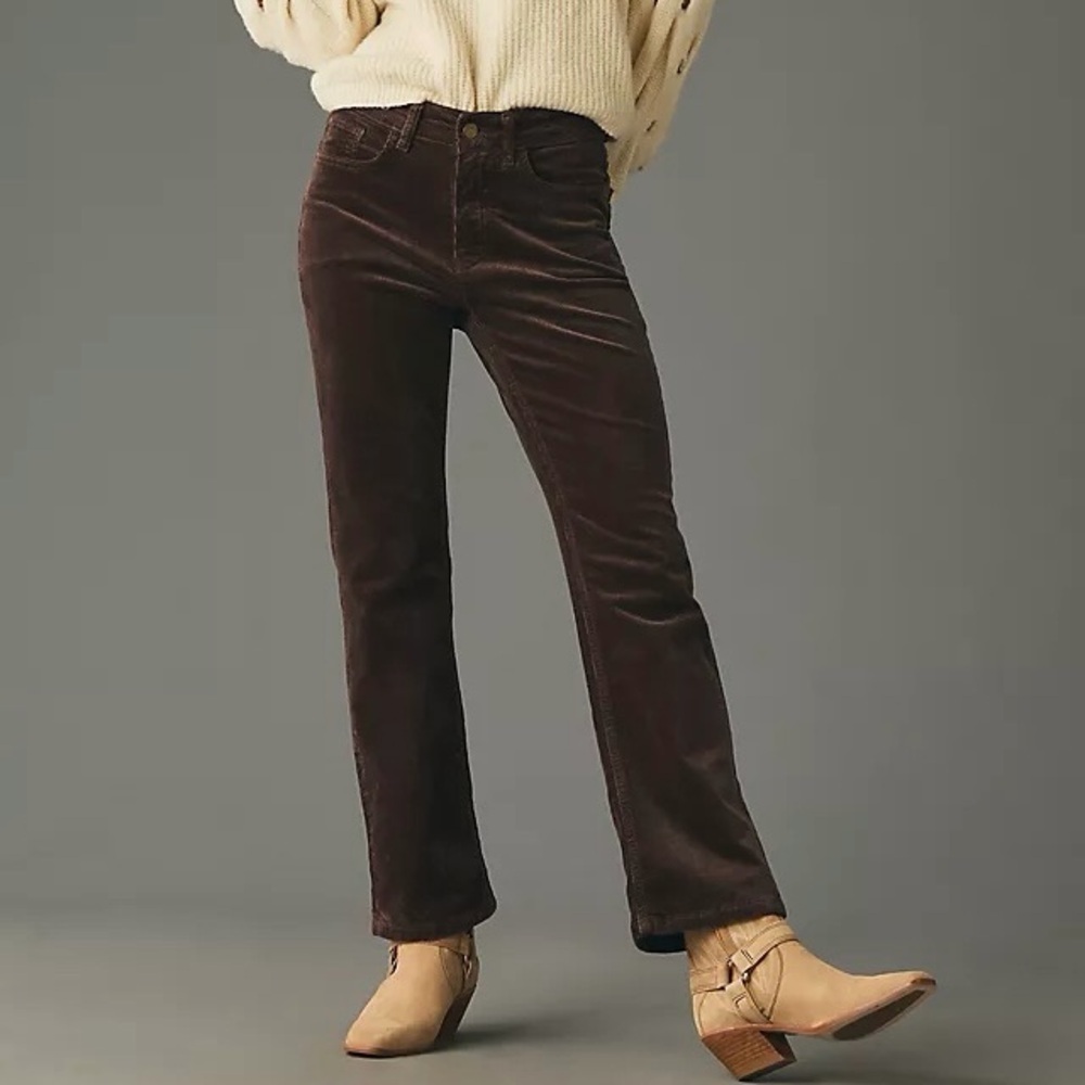 Anthropologie Pilcro The Yaya Mid-Rise Corduroy Crop Flare Jeans Brown Size 27